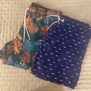 Men's Patterned Swim Shorts - Blue Fish Skeleton,& Green Coral Fish 🐠 Prints